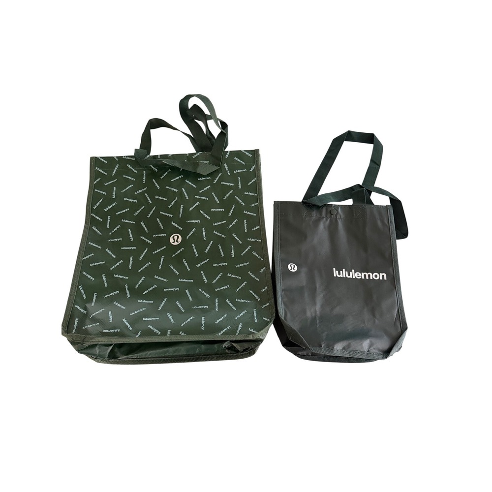 Lululemon Reusable Shopping Tote Bags Forest Green Small & Large 2 Piece Bundle